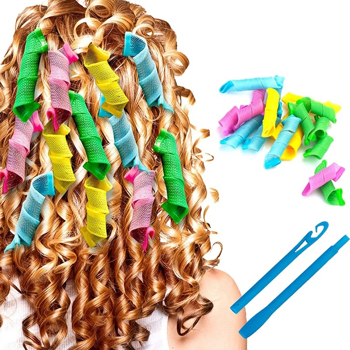 

Hair Curler Set, 18pcs Random Color Heatless Hair Curler Hair Hooks Sticks, Harmless Curling Tools for Daily Use, Diy Curly Hair