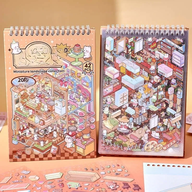 42Pcs/pack Coil Sticker Book Mini Scene 27.0 Creative Mini Soft Cute Journal Supplies DIY Scene Cute Stickers