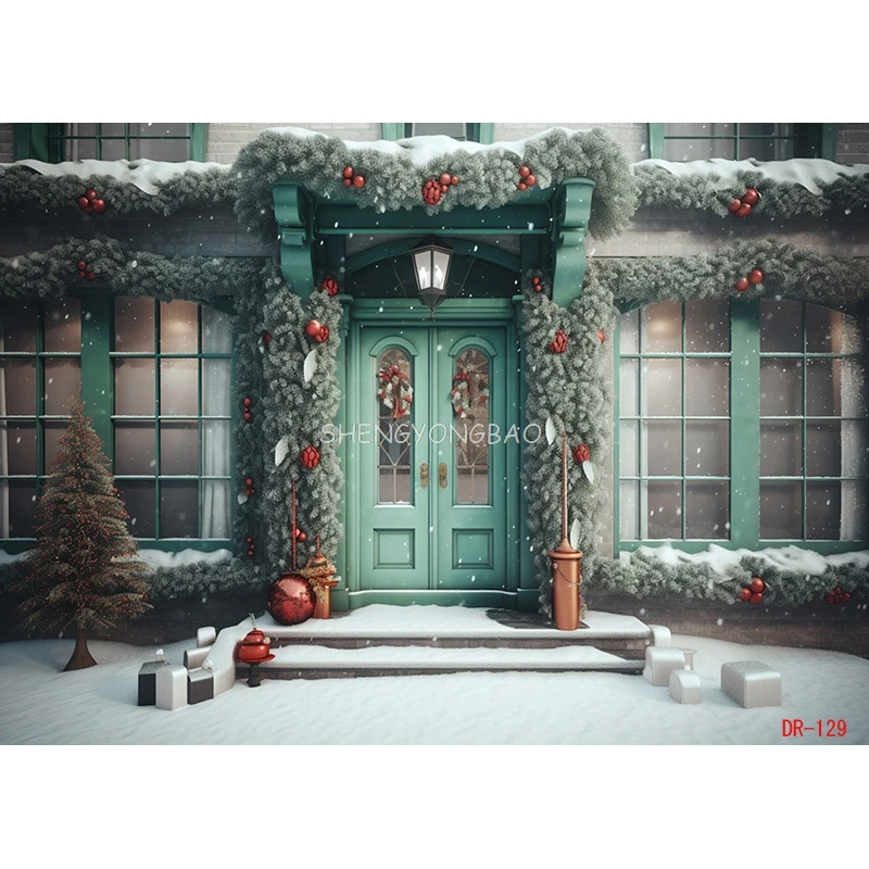 Vinyl Custom Christmas Day Fireplace Photography Backdrops Prop Window Living Room Interior Village House Theme Background DR-04