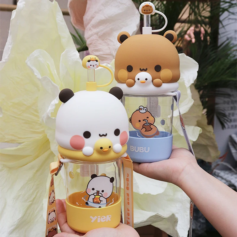 New Panda Bubu And Yier Portable Straw Cup Cartoon Panda Bear Doll Series Water Cup Coffee Cup Beverage Cup Couple Gift