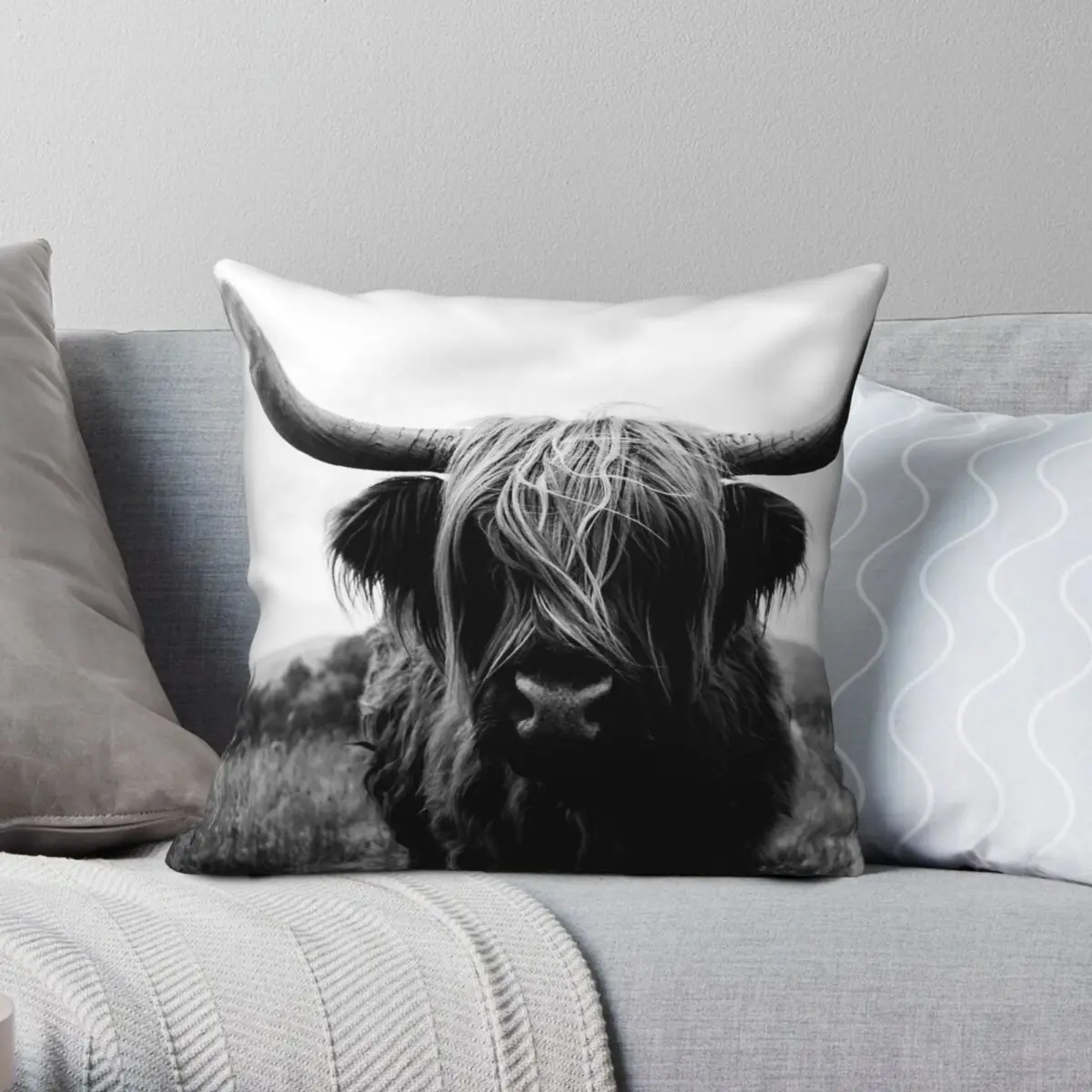 Scottish Highland Cattle Square Pillowcase Polyester Linen Velvet Pattern Decorative Throw Pillow Case Sofa Seater Cushion Cover