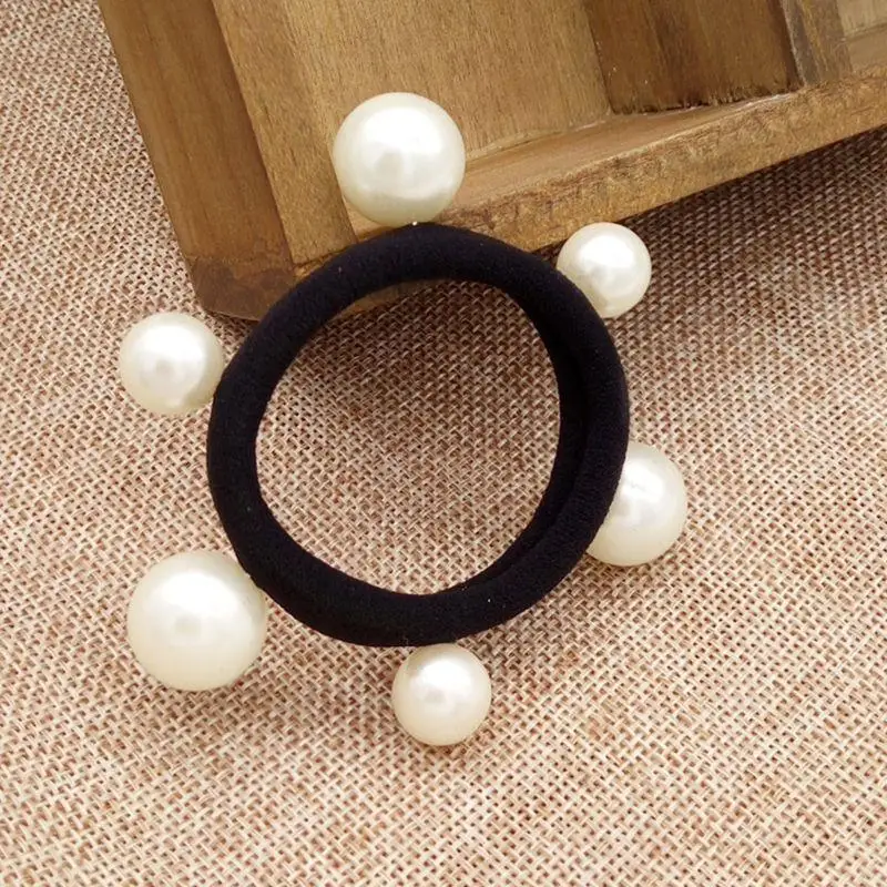 

L5YC Elastic Headwear Pearl Beads Elastic Tie Rubber Band Hair Accessories for Women