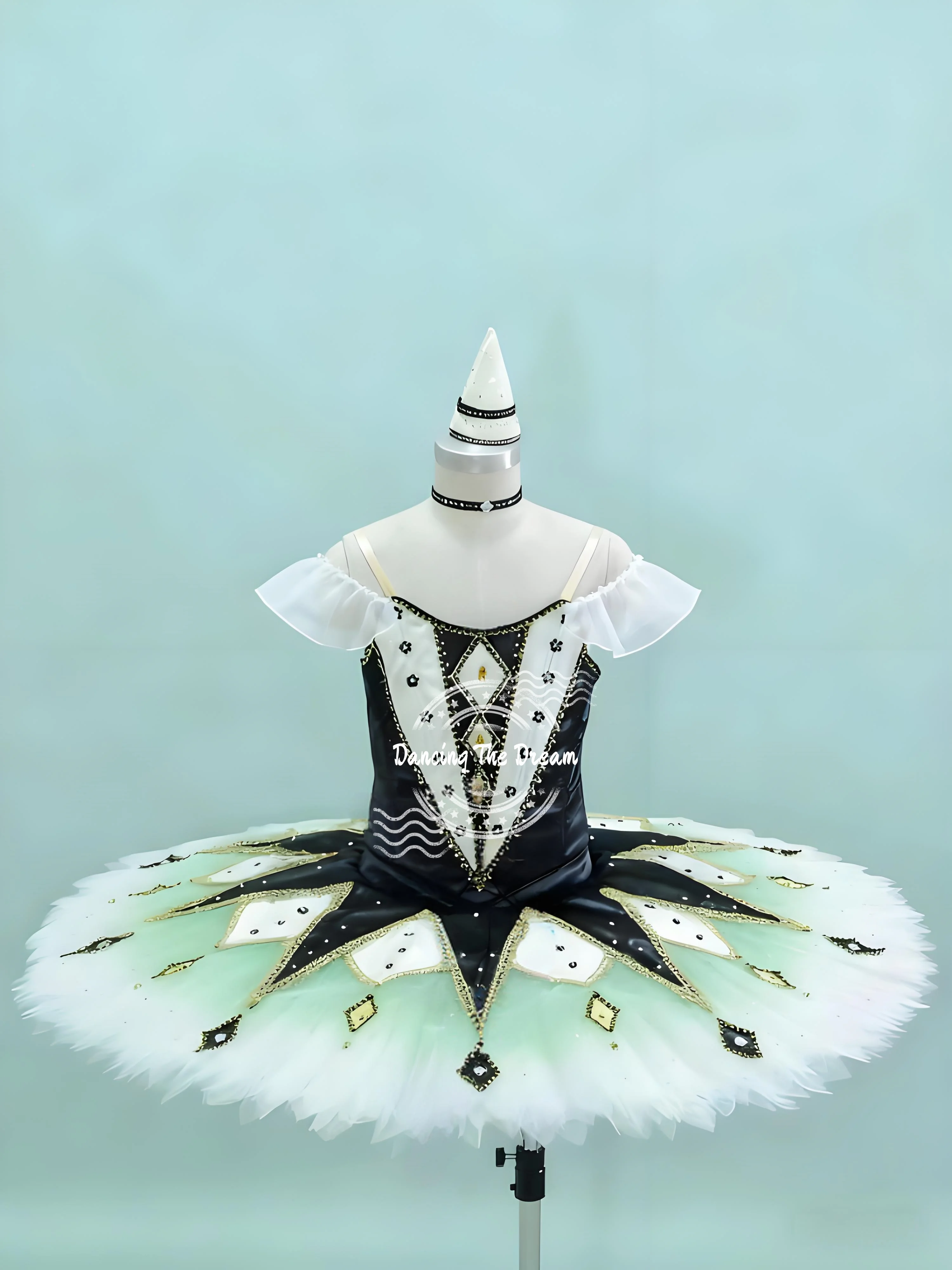 Traje de tutú de Ballet dorado geométrico blanco y negro para mujeres y niñas adultas, accesorios para actuación de baile, disfraces