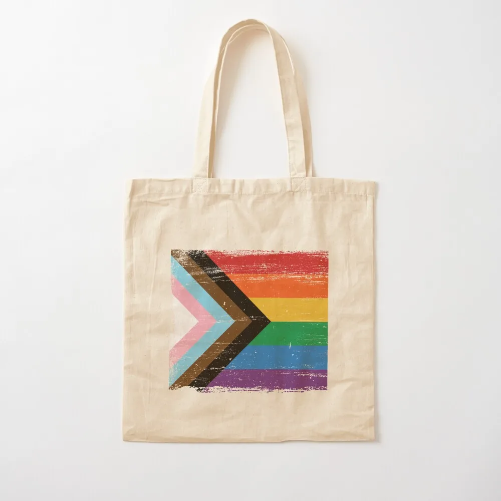 

LGBTQ - Progress Pride Flag - Vintage Paint - Gay Transgender Queer Tote Bag Big bag women the tote bag handbag