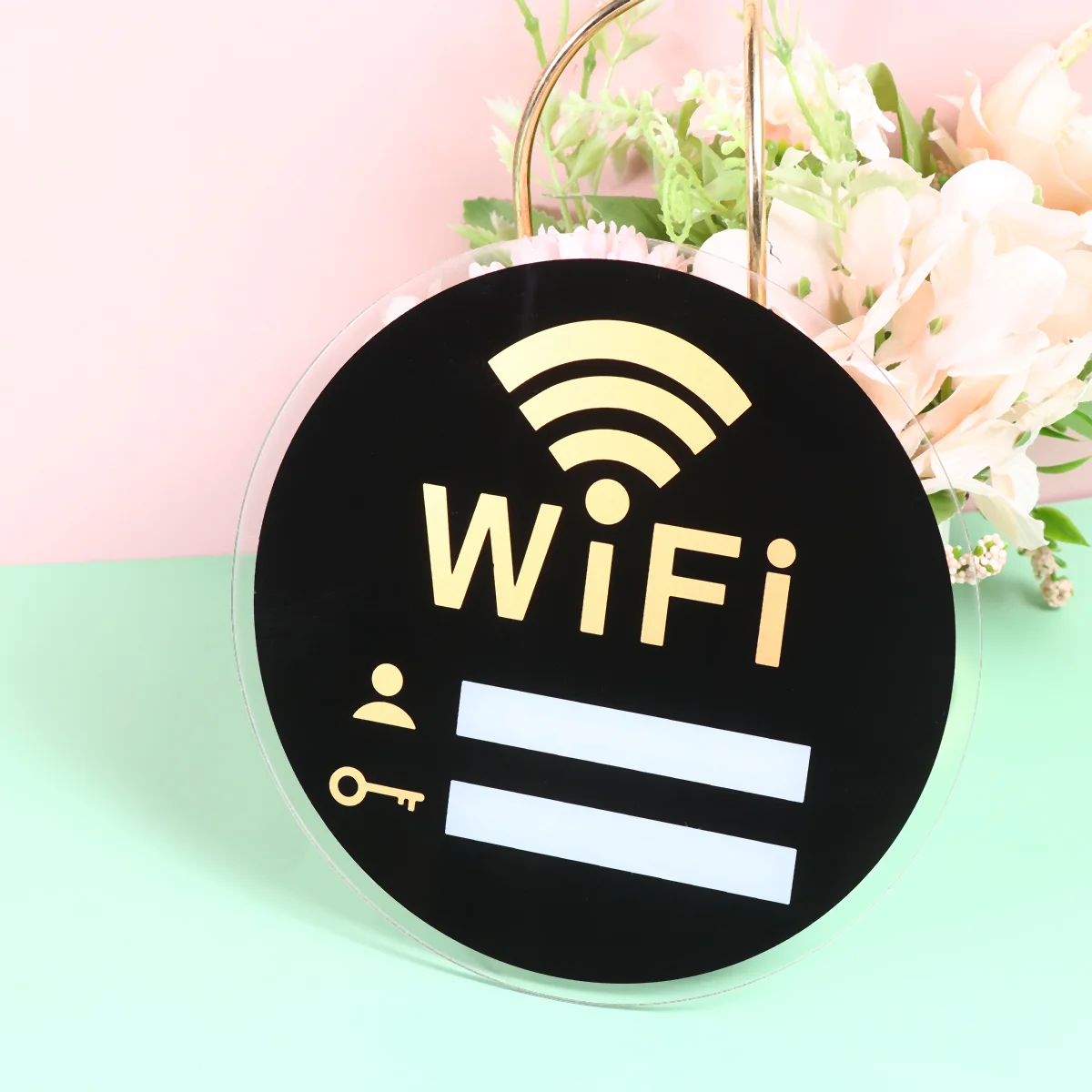 

Exquisite 20x20cm Acrylic Wifi Sign Wall Sticker Removable Restroom Decor Practical Password Reminder for Home Hotel Public