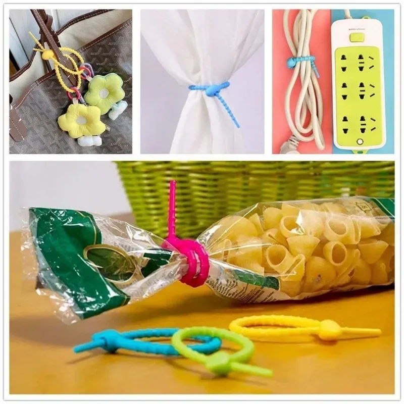 30PCS Silicone Reusable Cable Wire Organizer Winder Storage Holder Bag Ties Cord Bag Clip Food Saver Earphone Line Tidy Clips