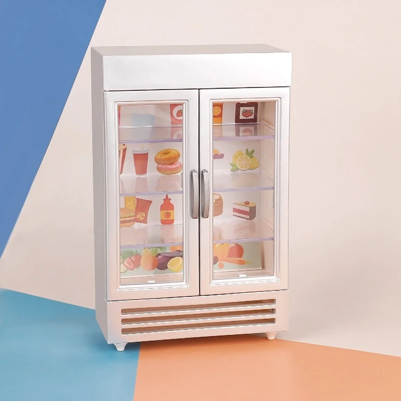 Casa de muñecas en miniatura para niños, refrigerador de doble puerta, modelo de congelador de supermercado, juguetes de juego de simulación, accesorios de casa de muñecas, 1:12