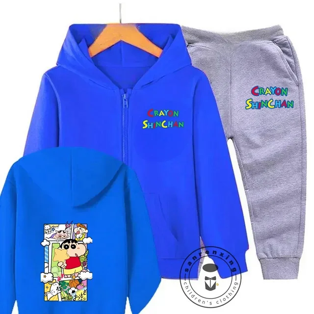 

Crayon Shin-chan Kids Zipper Hoodie Set Cartoon Print Disney Fall/Winter Long Sleeved Sweatshirt Casual Boys Girls Kawaii