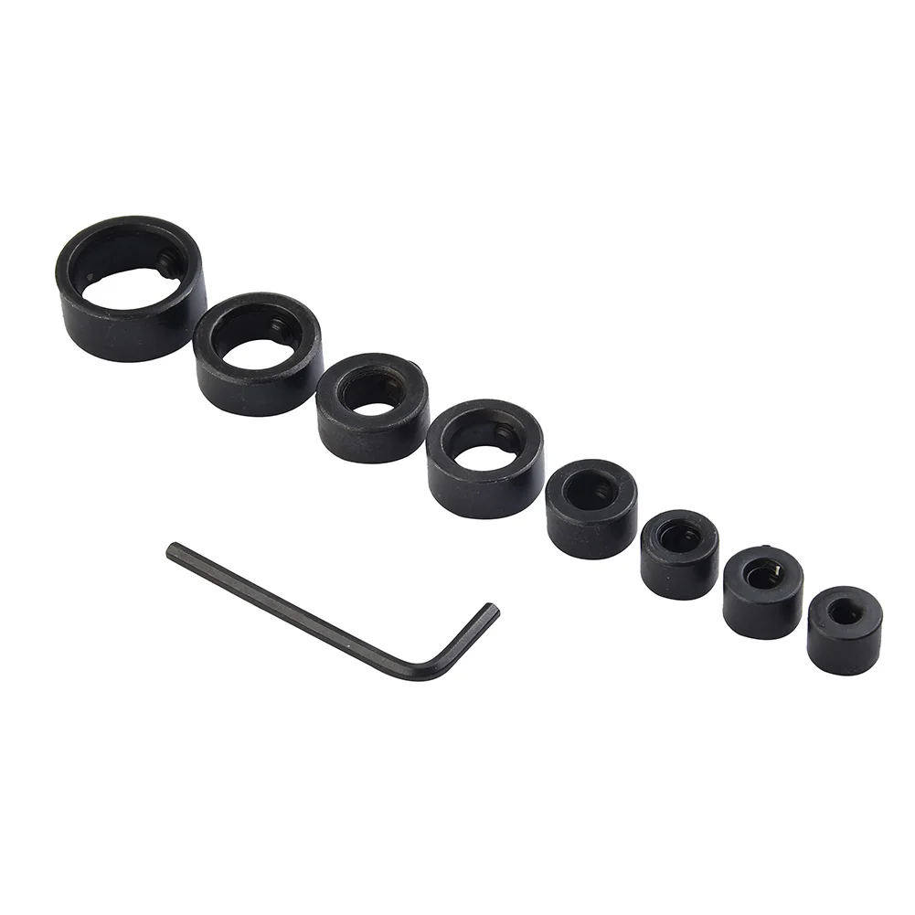 

Tampered Hardened Drill Bit Depth Stop Collar For Standard And Brad-Point Bits 8 Sizes Adjustable Depth Hex Wrench