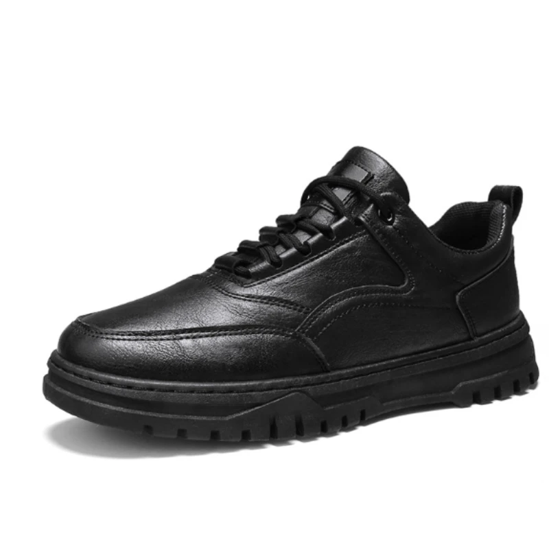 Zapatos deportivos de moda para estudiantes, zapatos de tablero casuales para hombres, versión coreana, zapatos de cuero PU negro con cordones, Otoño, nuevo
