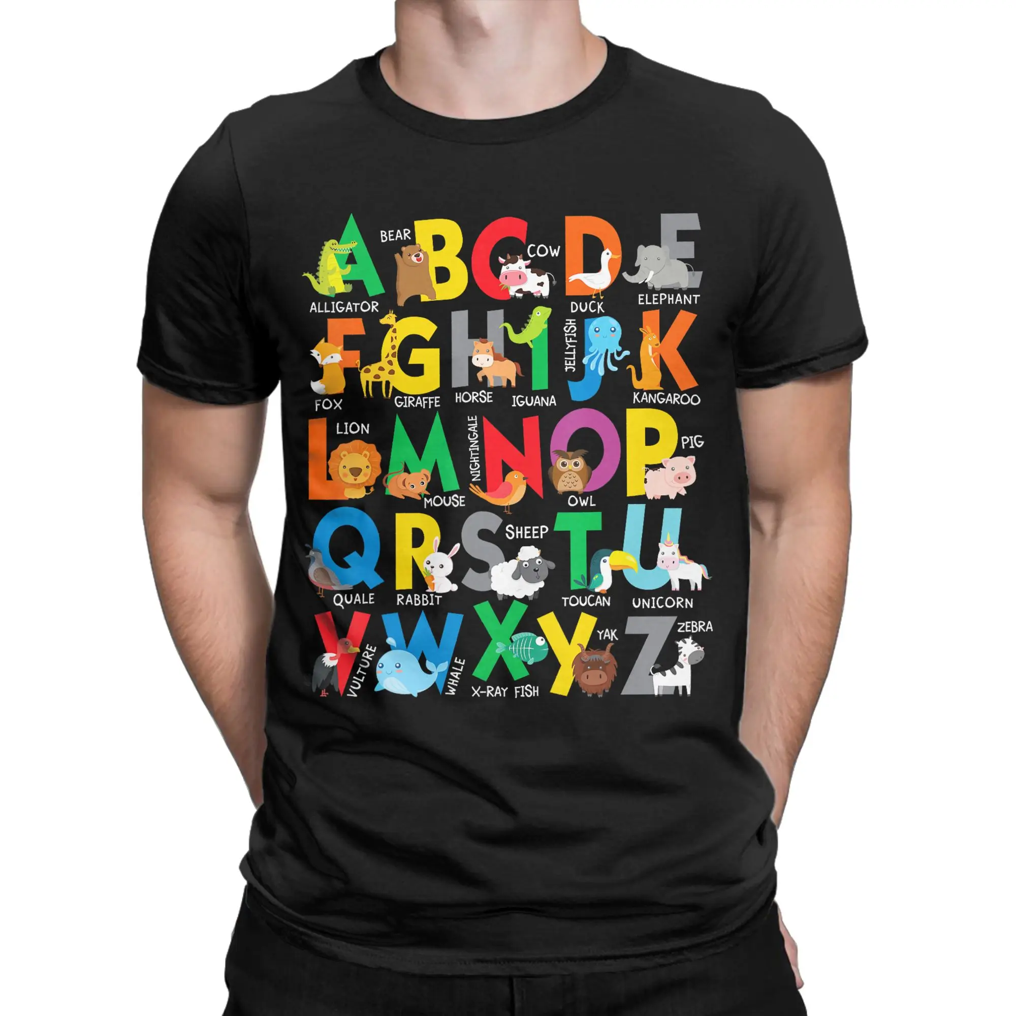 Zoo Animal Alphabet ABCs Learning Letters Couple T-Shirts Summer Round Neck Trending Tee Shirt Hot Sale Plus Size Tops
