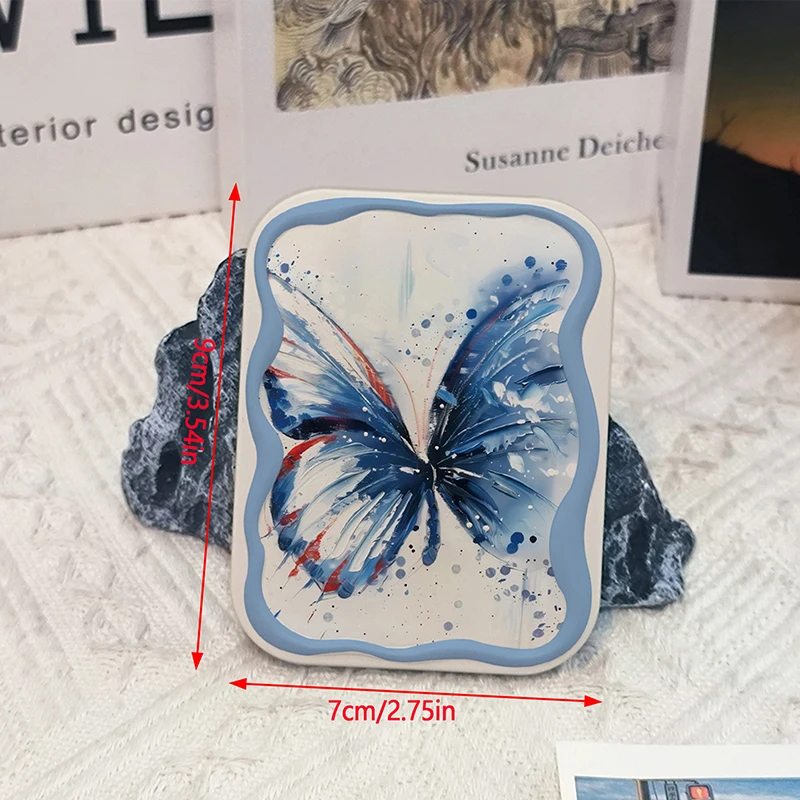 Miroir de Maquillage Pliable Portable à Clapet avec Peigne, Motif Papillon Bleu, Cadeau pour Femme et Fille