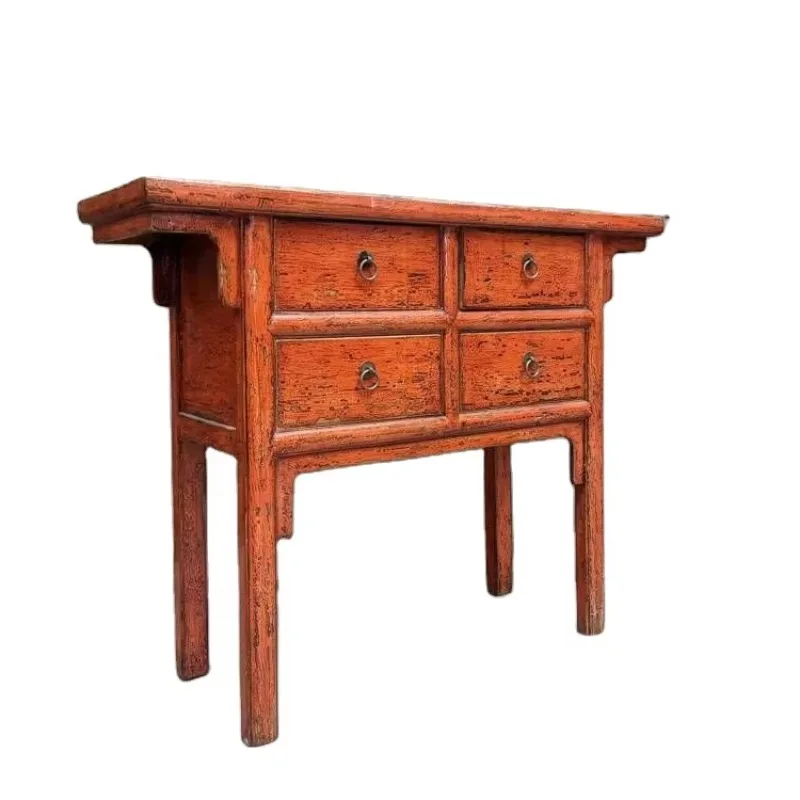 

Chinese antique style recycled pine four drawers painted side table, household, civilian furniture