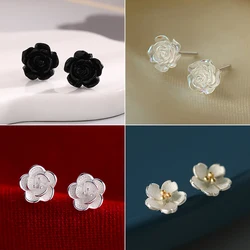 Black White Flower Stud Earrings for Women Minimalist Korean Design Small Flower Ear Jewelry Brincos Wholesale Birthday Gift