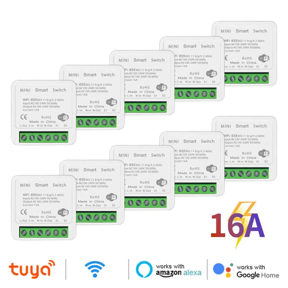 Tuya Wifi MINI 16A Smart Switch Module 2-Way Control Switches Wireless Timer Breaker Work for Alexa And Google Home Yandex Alice