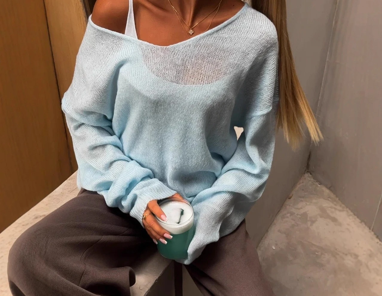 Outono plus size malha colete feminino camisola de malha solta perspectiva fina manga comprida topo conjunto de duas peças