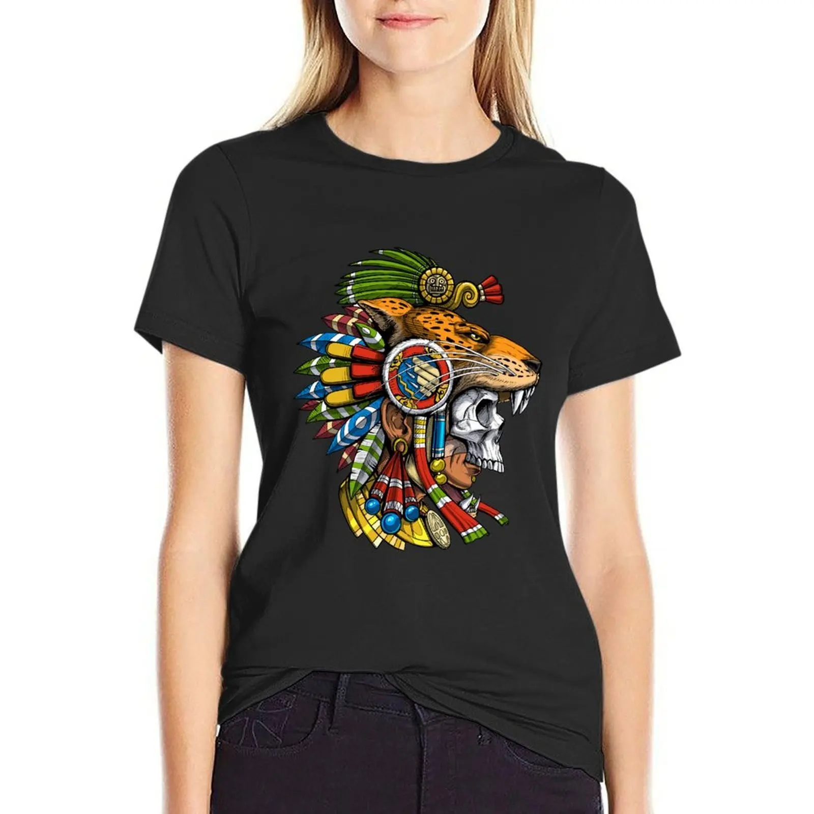 

Aztec Jaguar Skull Mask T-Shirt female korean fashion Women's t-shirt