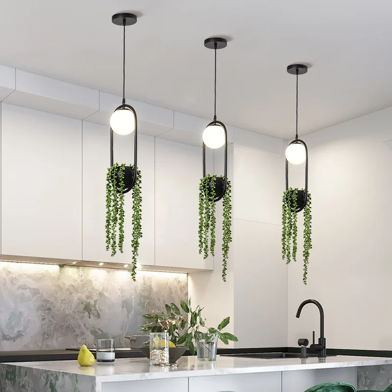 nordic retro plant pendant light criativo green grass led lampada ferro art fixtures for dining room corredor cafe decoracao para casa novo 01