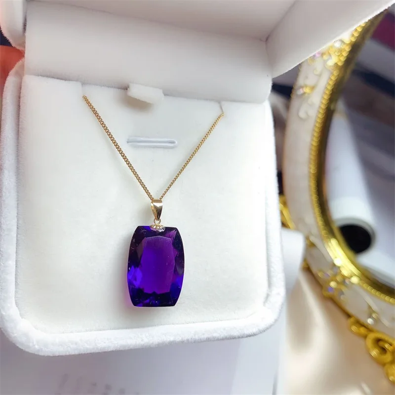 

Yellow Gold Necklace Pendant for Women Girl Lady Amethyst Gemstone Fine Jewelry Gift