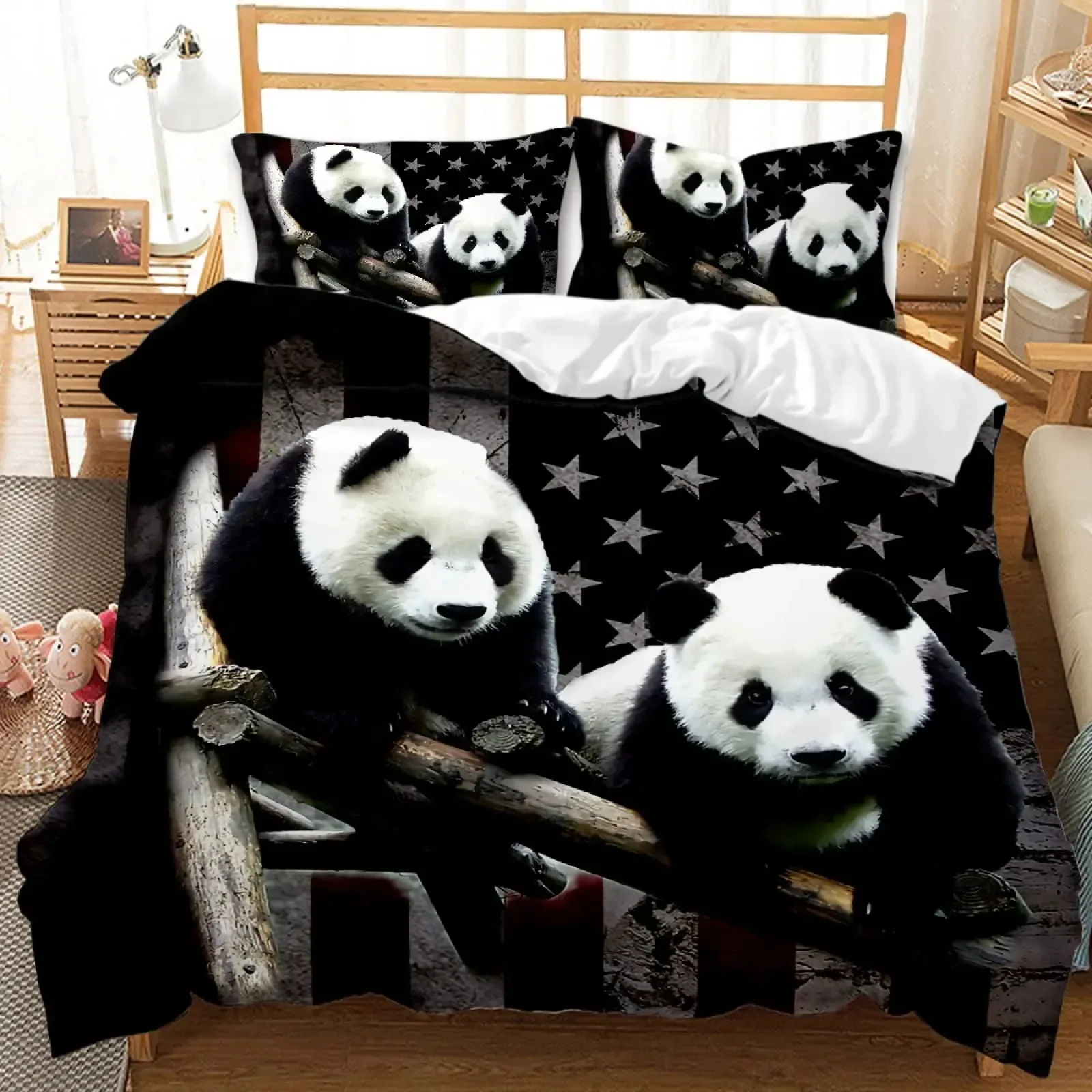 

Kids Girls Duvet Cover 3D Panda Printed Cute Animals Bedding Set Panda Pattern for Bedroom Decoration Duvet Cover Simple Style