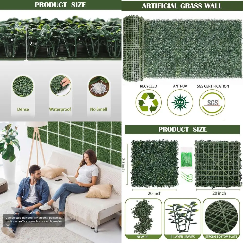 

20x20 Искусственные панели из самшита для стены - УФ-стойкие, для улицы и помещений, зеленая стена-изгородь для уединения и декора