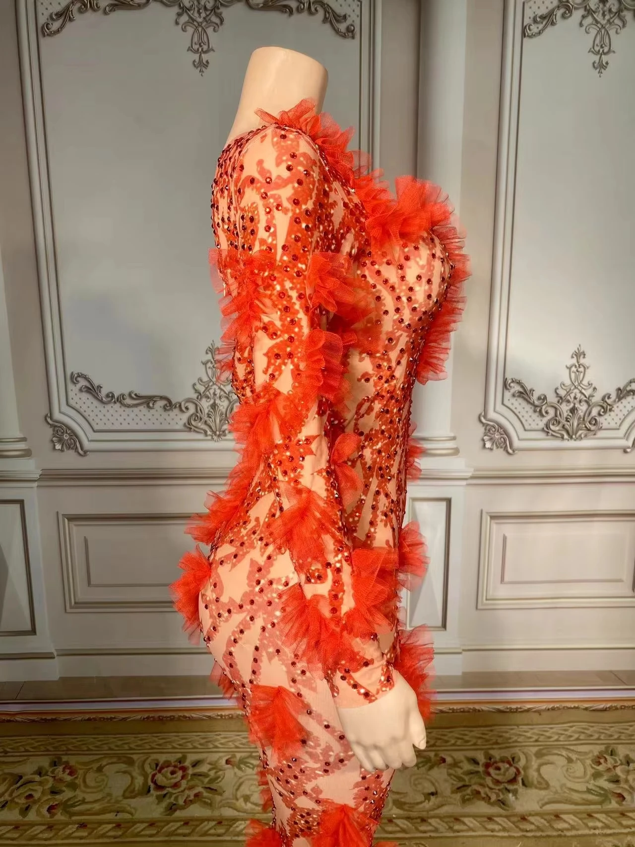 ZD  Evening Gown Dress Women Luxury Party Red Long Pearl Beaded Dress