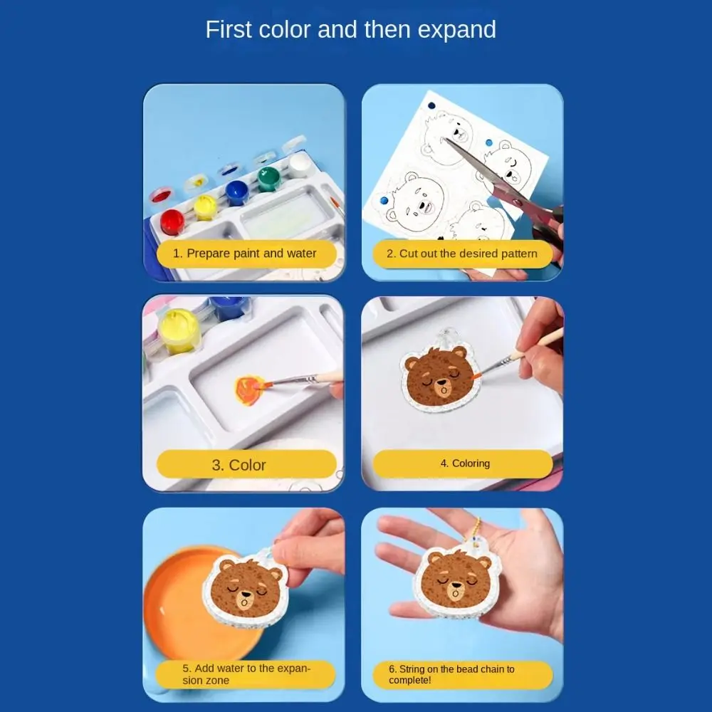 Kit de peinture gonflée absorbant l'eau, matériel de mousse éducatif, pointur de mousse, conception de pincement de dessin animé, toile de dessin 3D