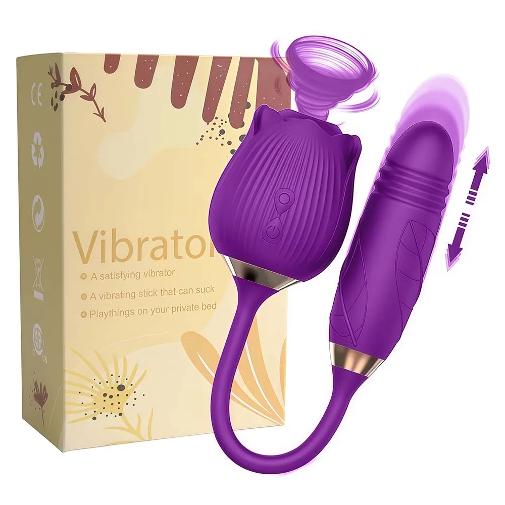 2 IN 1 Rose Vibrator for Women Clit Stimulator Telescopic Sucking Oral Biting Thrusting Female Sex Toy Clit Sucker Adults Goods