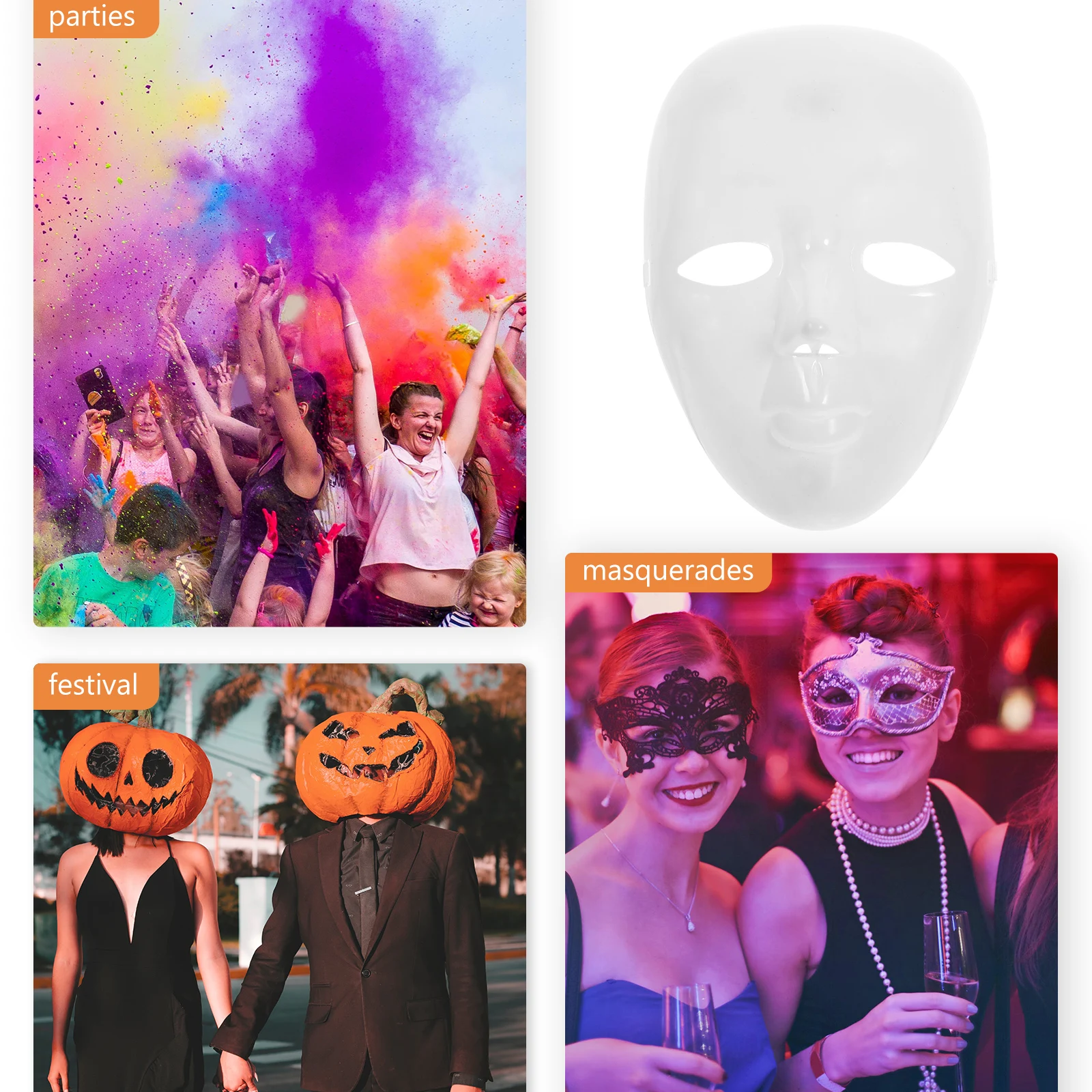 

1pc Blank Mask Props Mask Costume DIY Masquerade Party Costume Props Unpainted Plastic Masks Accessories