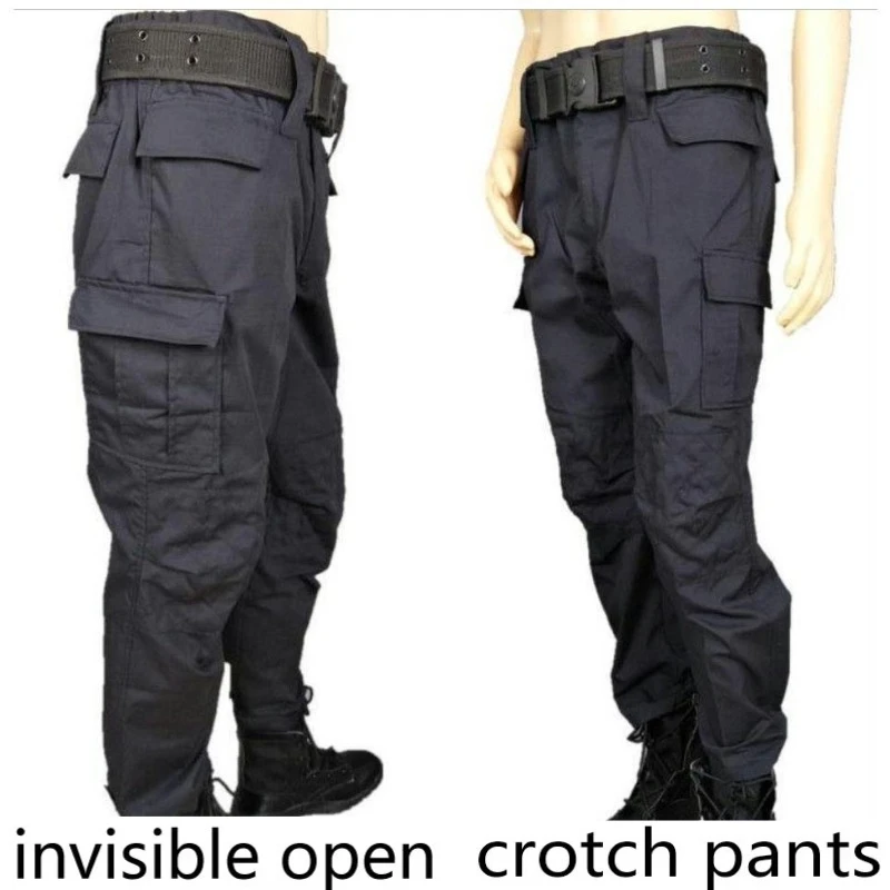 Invisible Open-crotch Pants Black Security Tactical Pants Tooling Work Full-open Crotch Pants Free Sex Hip Hop Vintage