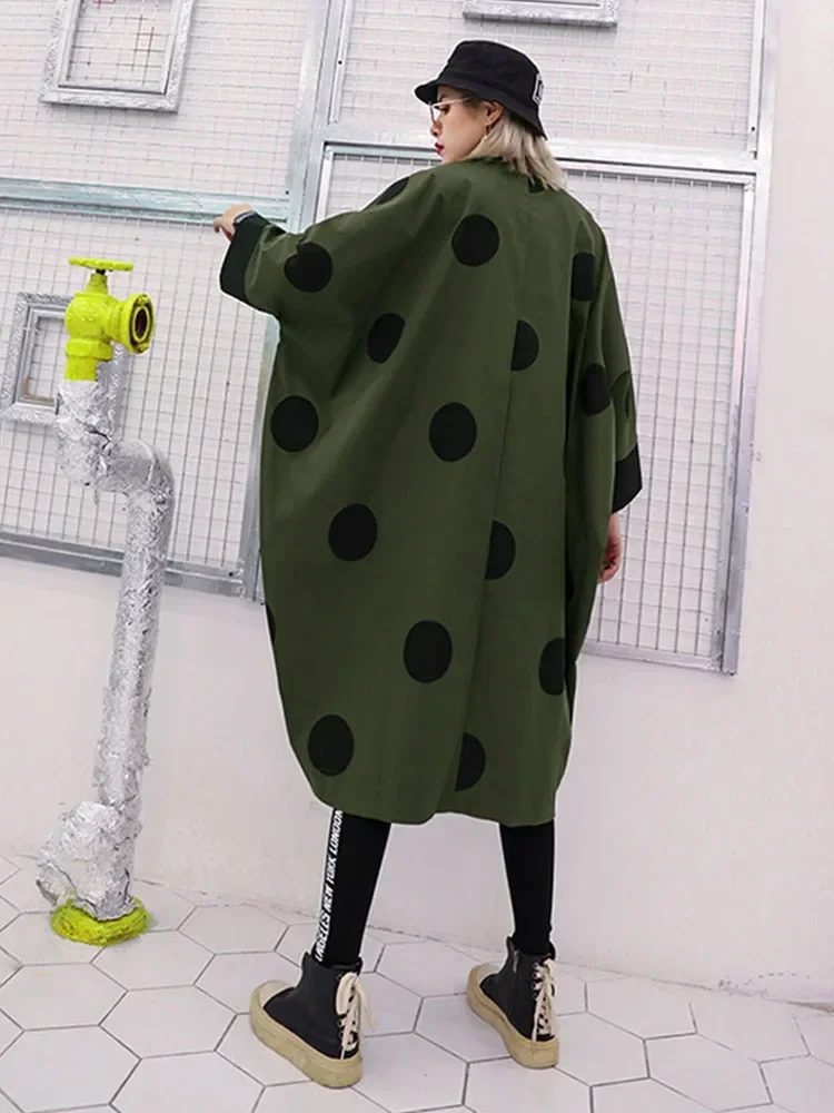 XITAO Irregular Trench Women Polka Dot Autumn Single Breast Pocket Elegant Patchwork Turn Down Collar Coat GCC1781