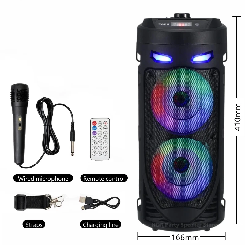 ZQS4239 Hi-fi Quality Super Subwoofer Speakers With Led For Stage Party Sound Outdoor Wireless Bluetooth Karaoke Music Center