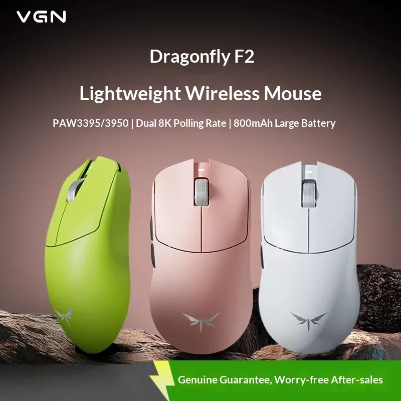 VGN Wireless Gaming Mouse Dragonfly F2 Ultra Lightweight 51g Paw3395 Tri Mode Bluetooth Dual 8k Long Battery Life Esports Gamers