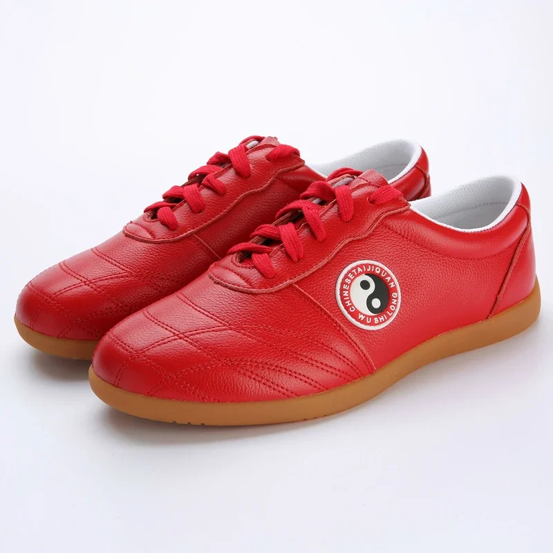 Pelle bovina Tai-Chi Scarpe In Vera Pelle Morbida Scarpe Scarpe Scarpe Kung Fu Arti Marziali Scarpa Da Tennis di Sport di Formazione Calzature Rosso Bianco Nero