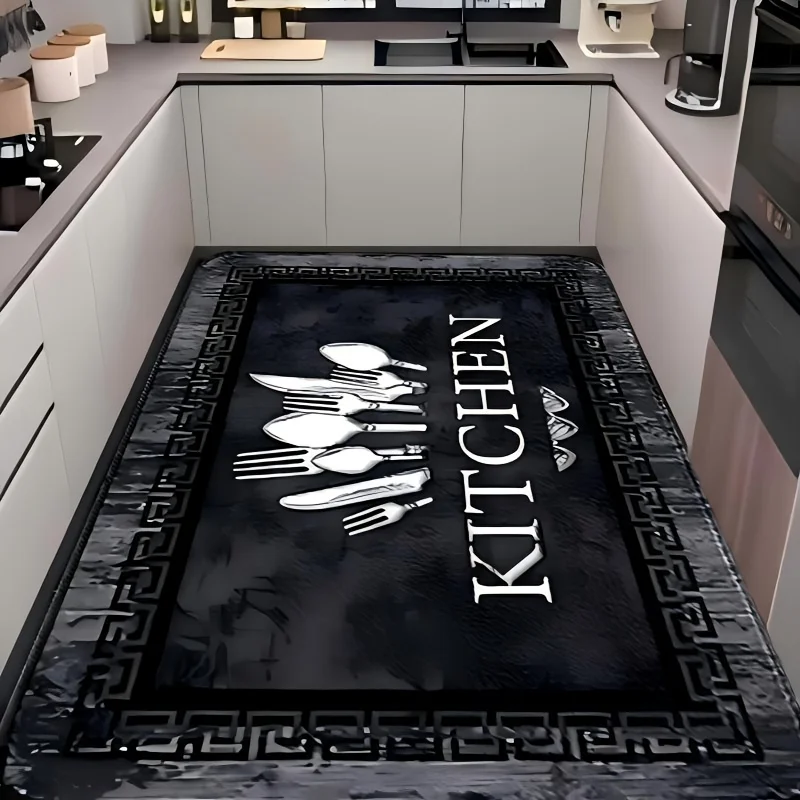 VIKAMA Moderner Teppich, schlicht, schwarz, schmutzabweisend, Küchenteppich, Fußmatte, Willkommensmatte, Teppich für Schlafzimmer, Teppich für Wohnzimmer, Heimdekoration