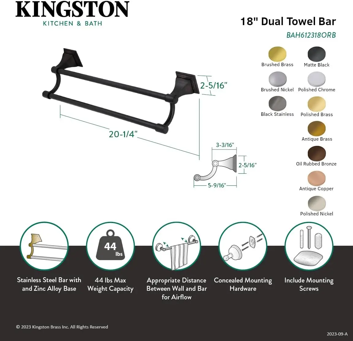 BAH612318AC Monarch Dual -Towel Bar, Antique Copper