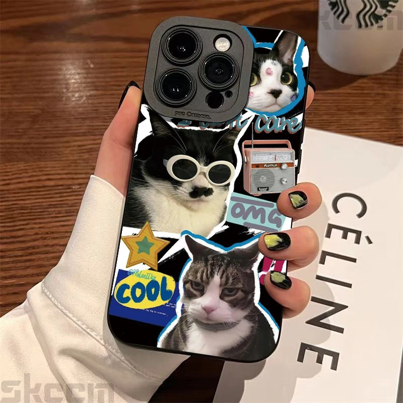 Lindo y fresco gafas de sol de dibujos animados gato conejo funda de teléfono para iPhone 16 16E 15 14 13 12 11 Pro Max XS X XR 7 8 Plus cubierta a prueba de golpes