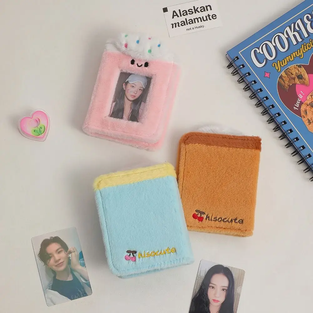 Plüsch-Cartoon-Plüsch-Fotokartenhalter, 1 Gitter, 7,6 cm großes Idol-Fotoalbum, Kawaii, transparente Fotokarten, Sammelvolumen, Schule