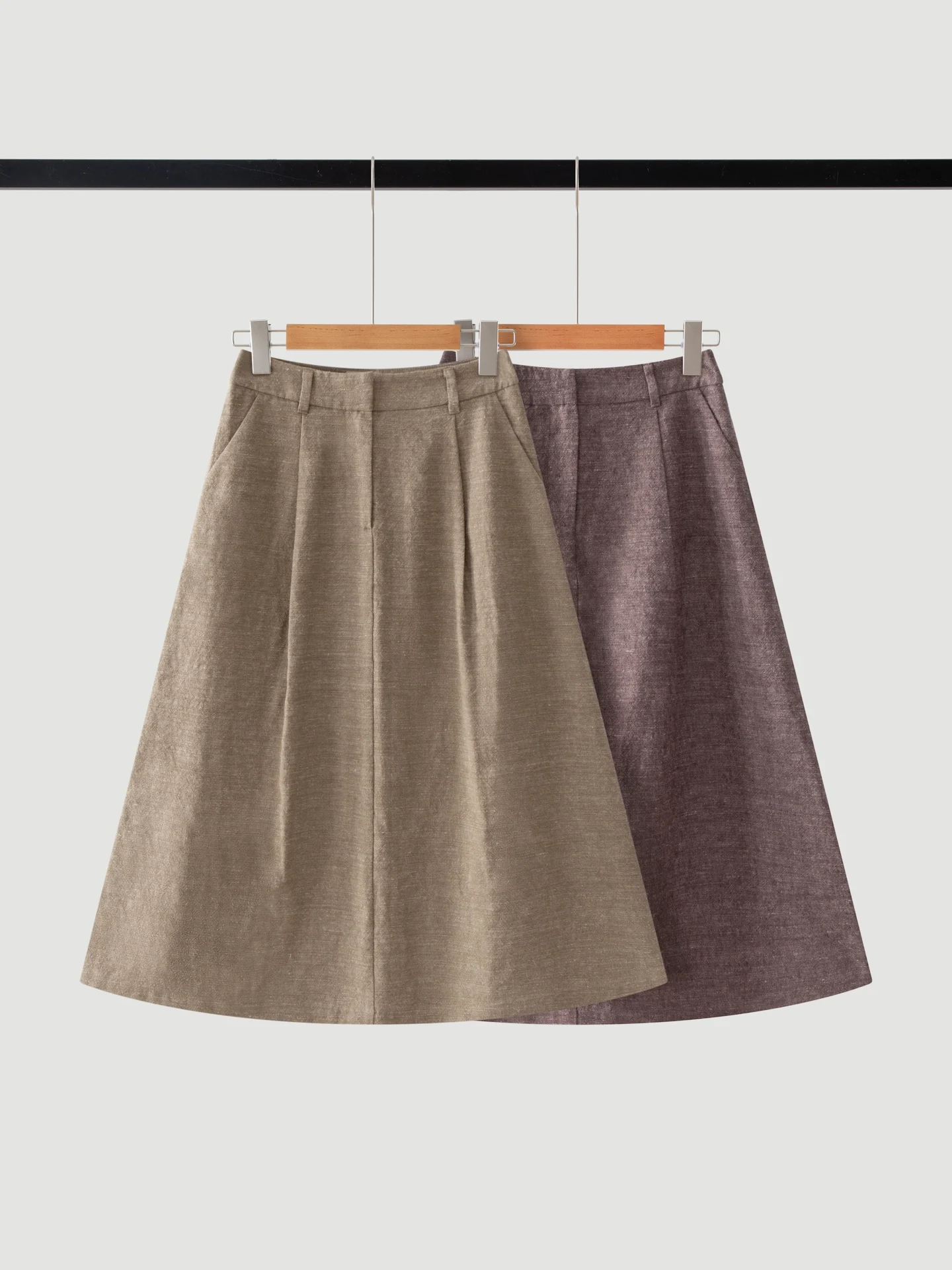 Women'S Fall/Winter 2026 Linen-Wool Blend Set: Elegant Short Jacket With A-Line Skirt