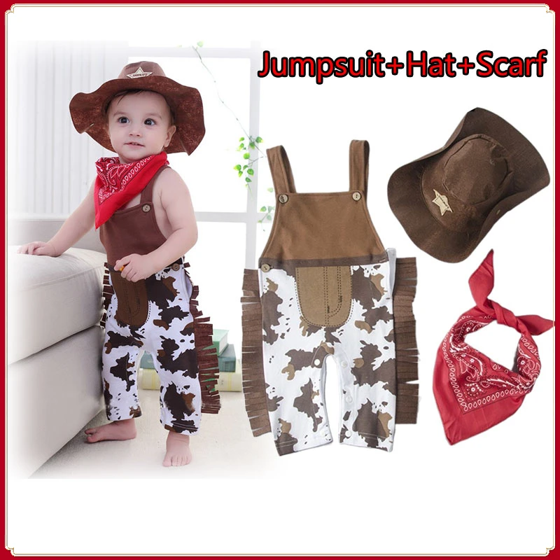 

Baby Boy Clothes Set Cowboy Costume with Hat for Babies and Toddlers Safari Outfit for Baby Boy Newborn Photoshoot Romper Outfit