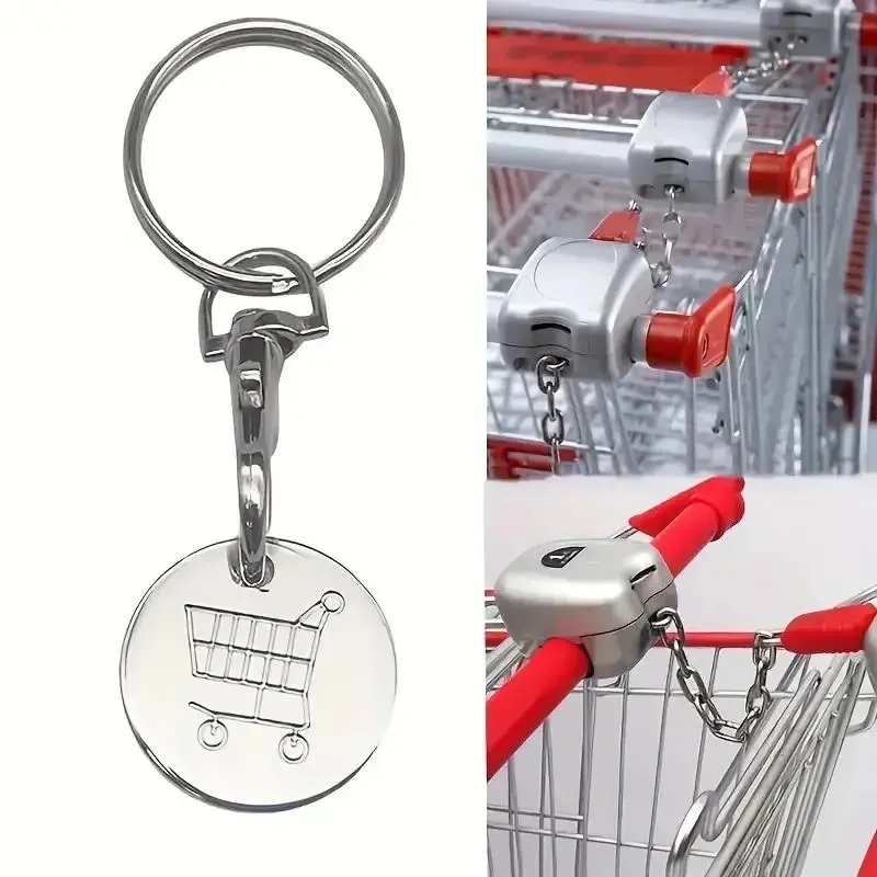 4Pcs Shopping Trolley Tokens Key Ring Metal Supermarket Cart Remover Coin Label Keychain For Universal Supermarket Accessories