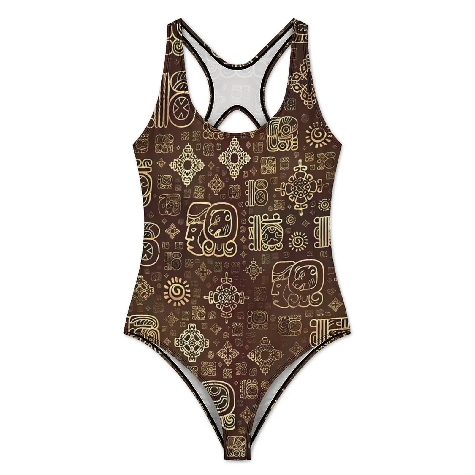 Aztec Art Swimsuit Mayan Swimwear One Piece Holiday Surf Design Bodysuit High Cut Bathing Suits Women Push Up Sexy Beach Wear