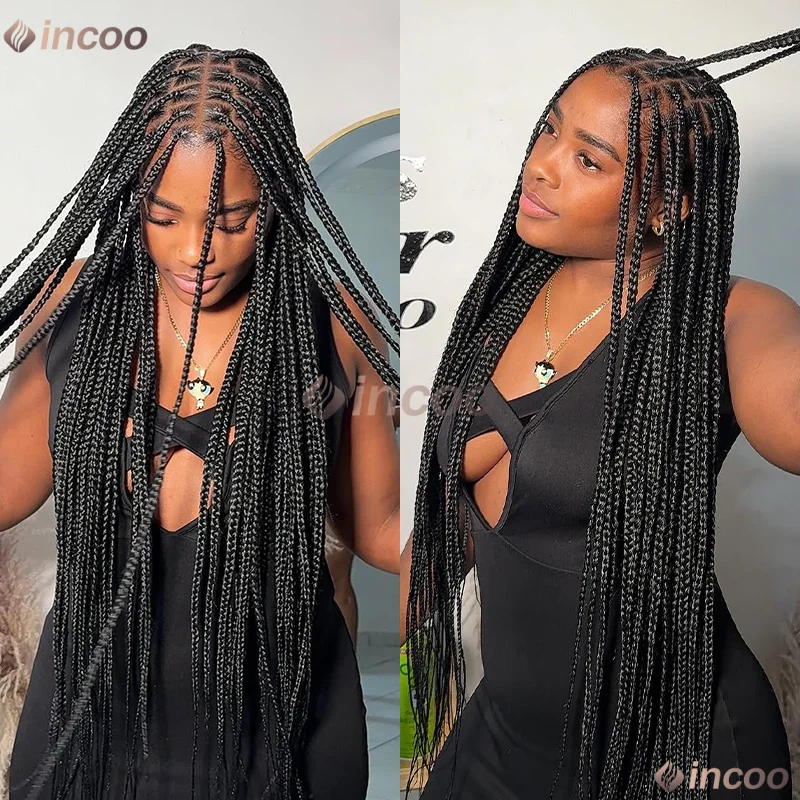 36 "الدانتيل الجبهة الباروكات الاصطناعية للنساء كورنو HD الدانتيل الباروكة Knotless صندوق تجديل شعر مستعار للبيع #3