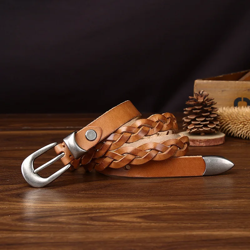 

Ремень ручной работы из натуральной кожи 1,8 см для женщин, универсальный ретро-верхний слой из воловьей кожи, джинсовый ремень, пояс для юбки Cinturones De Mujer