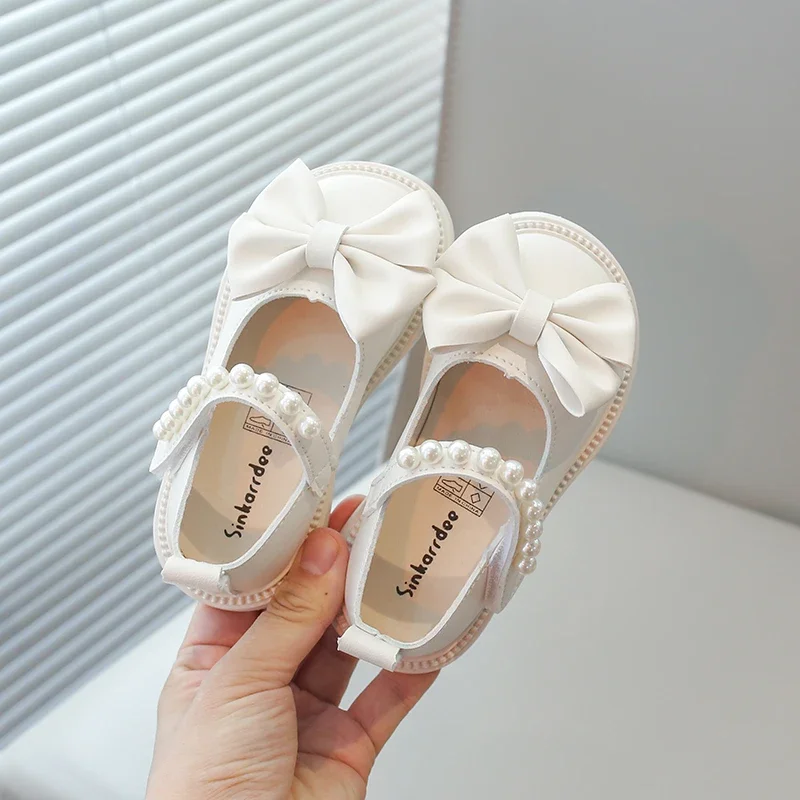 Girls Princess shoes Kids PU Leather Shoes with Bow-knot Sweet Cute Fashion Casual Shoes Children Wedding Dress Party Flats Soft