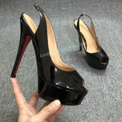 Lovely Woman Stiletto High Heel with Platform Sandals Shoes Peep Toe Thin Heel Female Black Pink Red Wedding Pump Shoes