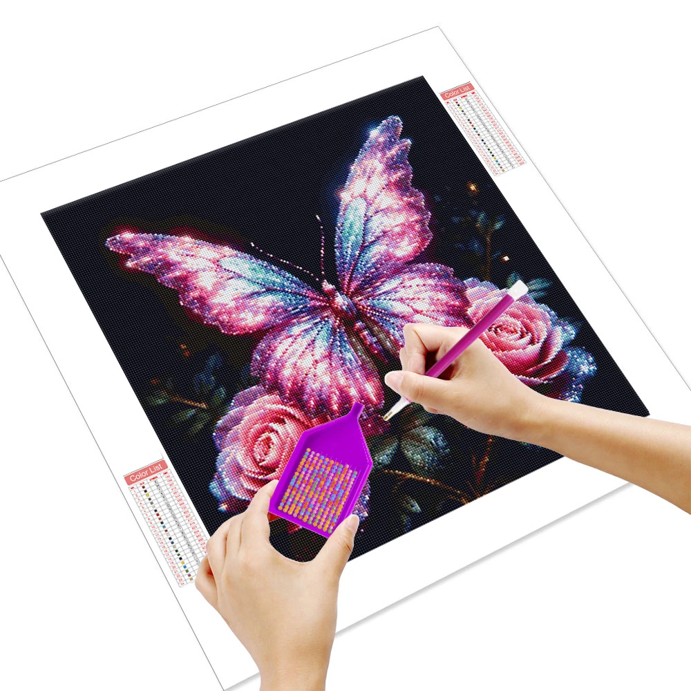 Huacan Diamond Painting Butterfly Rose Diamond Embroidery Animal Flower Complete Kit Home Decoration