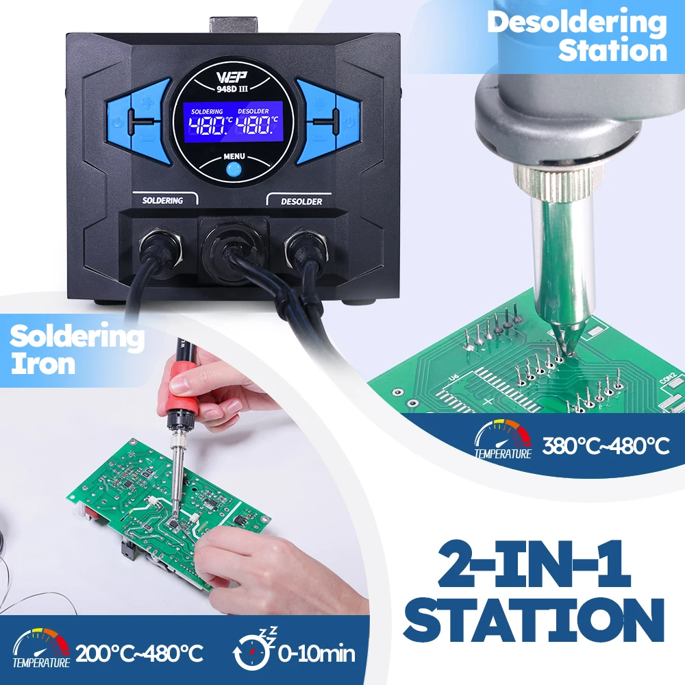 WEP 948D-III Desoldering Soldering Station 2-in-1 ESD Safe Soldering Iron 110W Fast-Heating Desoldering Suction Tin Gun 2024