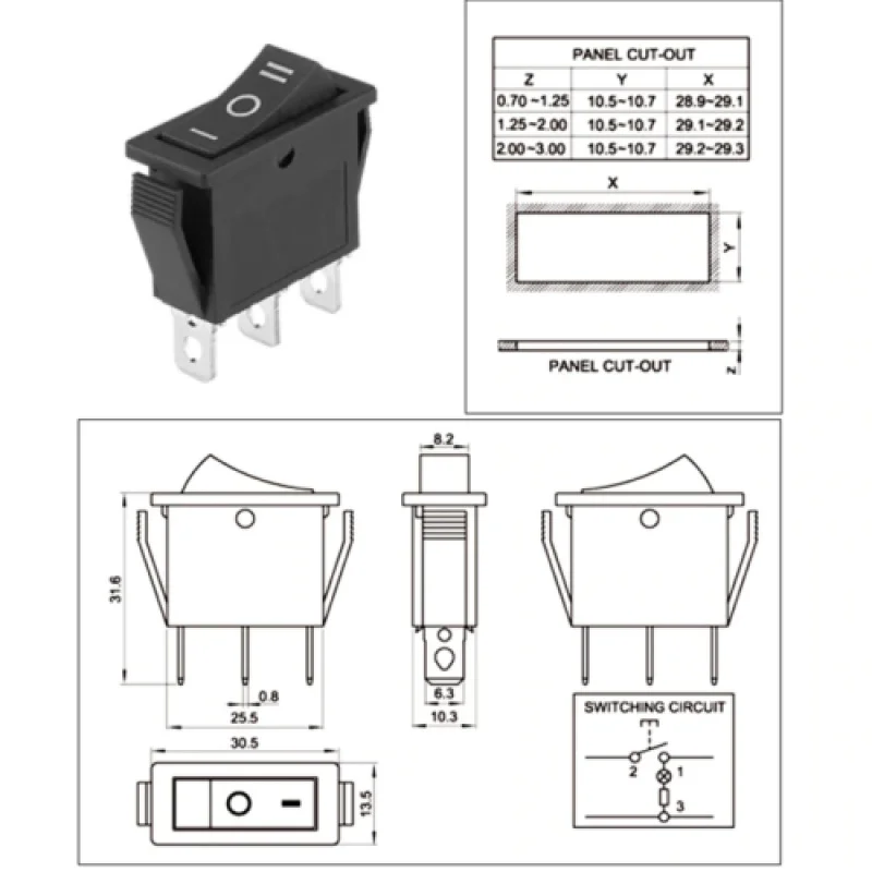 1/3/5/10/20PCS On Off On Rocker Switch 3 posições SPDT retangular preto para carro barco 12V