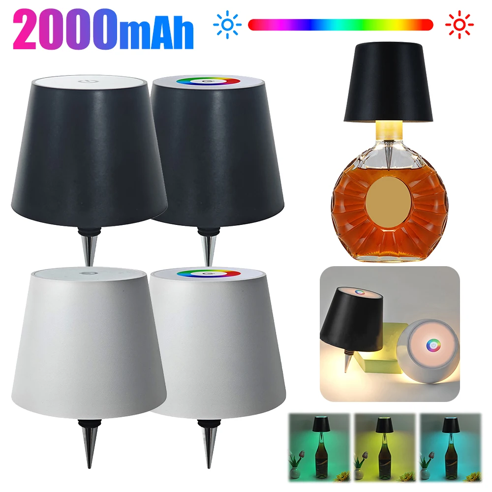 

2000mAh Wireless Wine Bottle Table Lights Led Rechargeable RGB 3 Colors Desk lighting Bedroom Room Bedside Bar Lamp Decoration